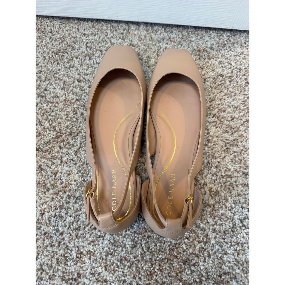 COLE HAAN Bria Flat Slingback Cutout Square Toe Brush Beige leather shoe, 11 - Picture 7 of 11